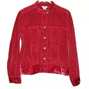 J. Jill Womens Jacket Red Corduroy Velour Buttons Cotton Rayon Coat XS